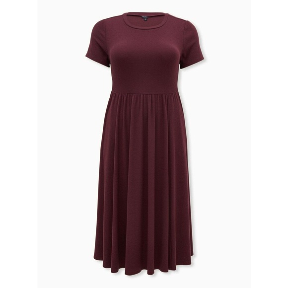 Torrid Burgundy Purple Rib Midi Dress Ribbed Short Sleeve Women's Plus Size 2 2X - Picture 5 of 12
